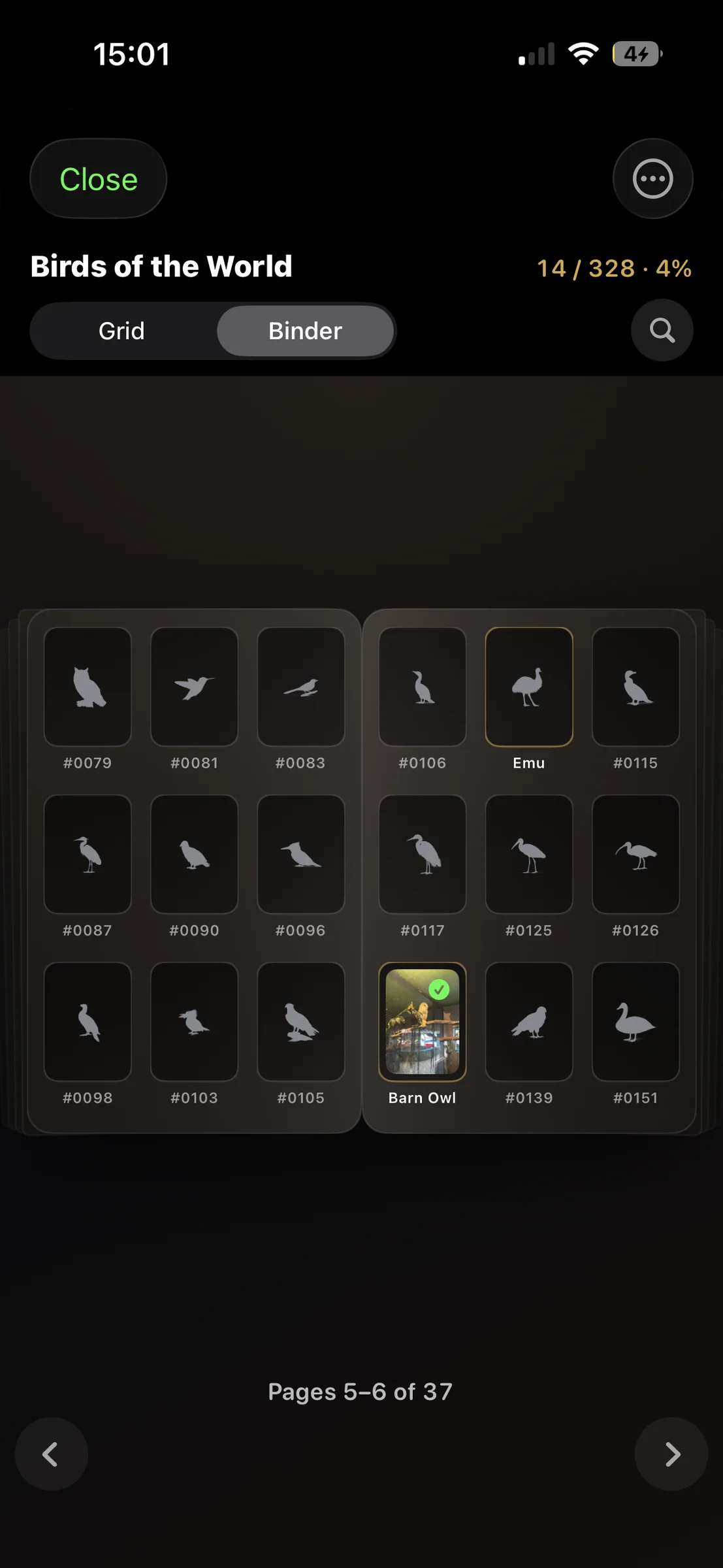 AnimalDex collection screen showing saved animal discoveries