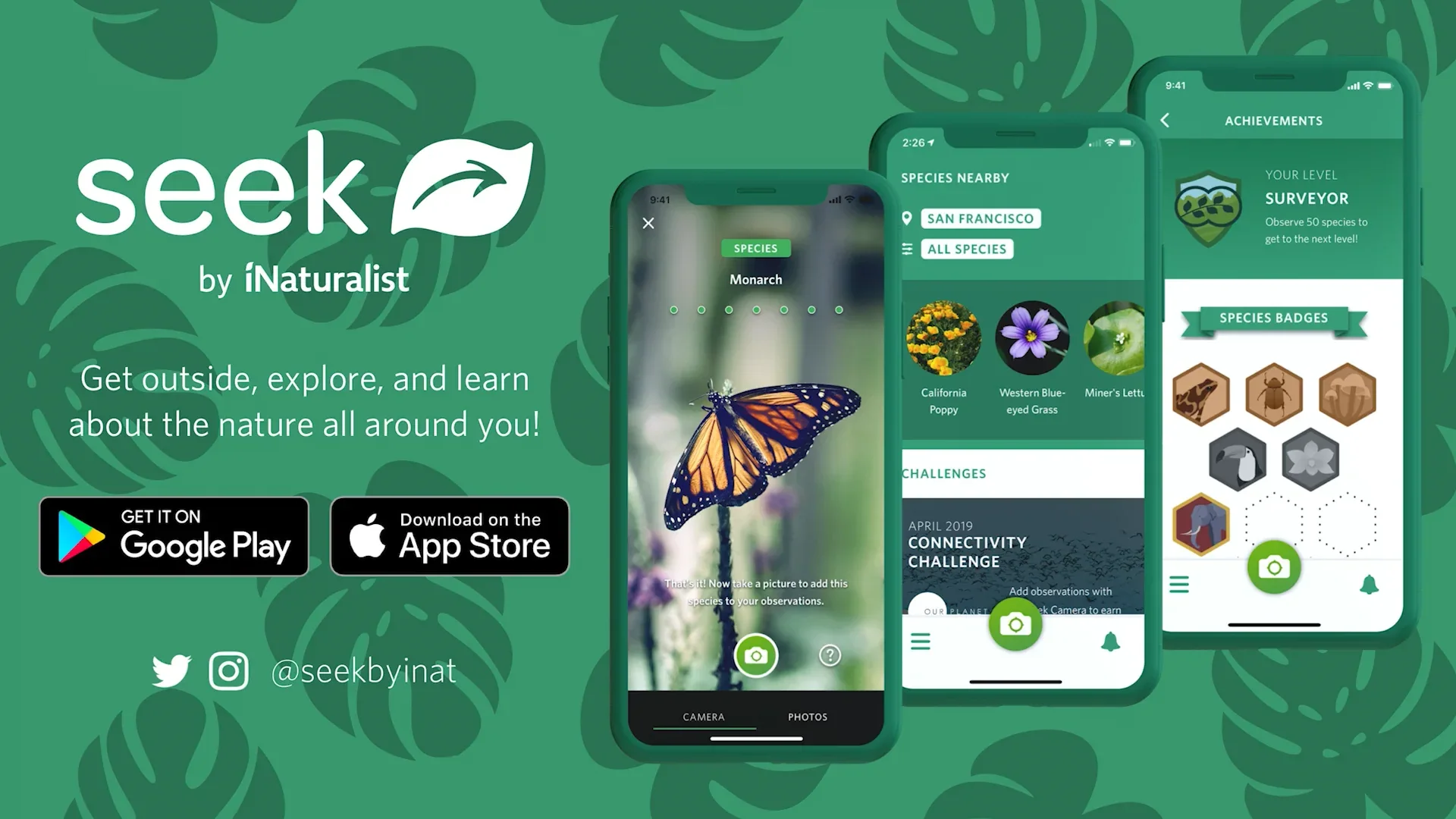 Seek by iNaturalist app banner showing beginner-friendly wildlife identification and exploration